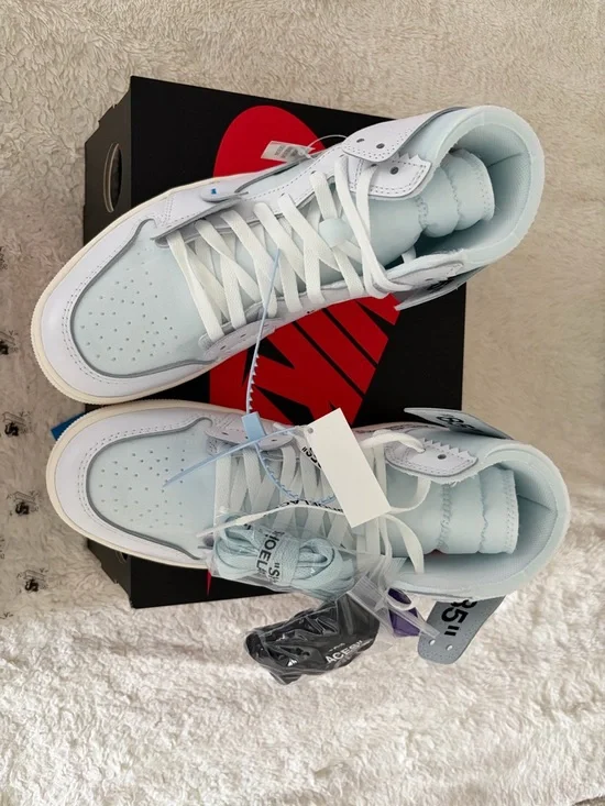 Off-White Air Jordan 1 High - White/Light Blue/Beige with Orange Zip Tie - Picture 6 of 8